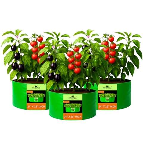 Image of Kingwell Grow Bag 24 X 15 INCH, PACK OF 3 For Terrace Garden Leafy Vegetable Plant Grow Bags Fruits Growing Containers For terrece Gardening (24 X 15 INCH, PACK OF 3)