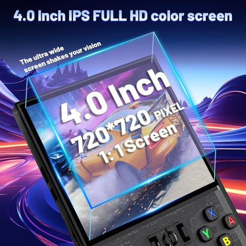 Image of R36MAX Retro Handheld Game Console, 4.0-Inch IPS Display, 720x720 Resolution, Linux System, 64GB Support 18,000+ Classic Games, 4000mah Battery, with Portable Case(Black 64GB)