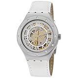 Swatch Skeleton Dial Stainless Steel Leather Quartz Ladies Watch YAS109