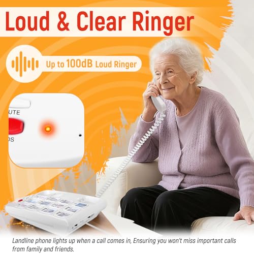 Big Button Phone for Seniors, Uvital Senior Landline Phones for Elderly with 10 One-Touch Dialing Big Buttons, Corded Landline Telephone with SOS Emergency Button, Replaceable Photo, Adjustable Volume by Uvital - Image 2