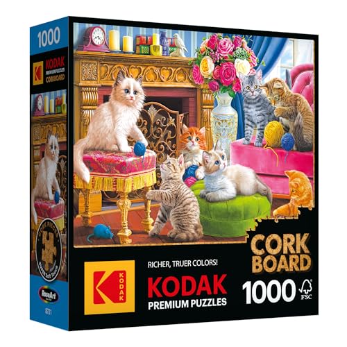 RoseArt Kodak Premium Cork Rompecabezas de 1000 piezas para adultos - Kittens by the Fireplace miniatura 1