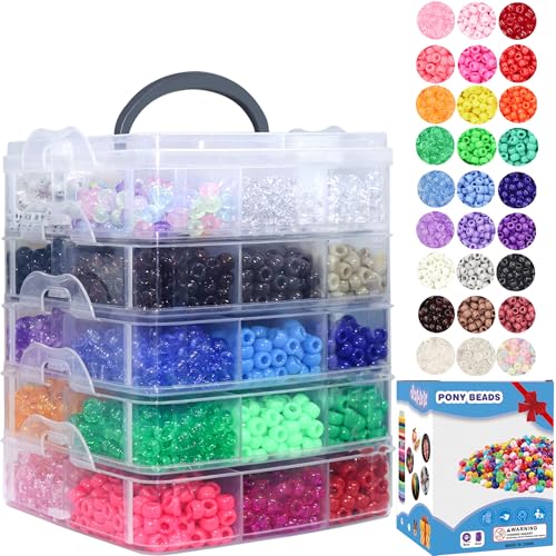 Image of LIS HEGENSA 6300 Pcs DIY Childrens Crafts Beads Friendship Bracelet Kit, Pony Beads Letter Beads and Bracelet Making Kit, Colorful Charms, Used for Custom Necklace Bracelets and Jewelry (6300PCS)