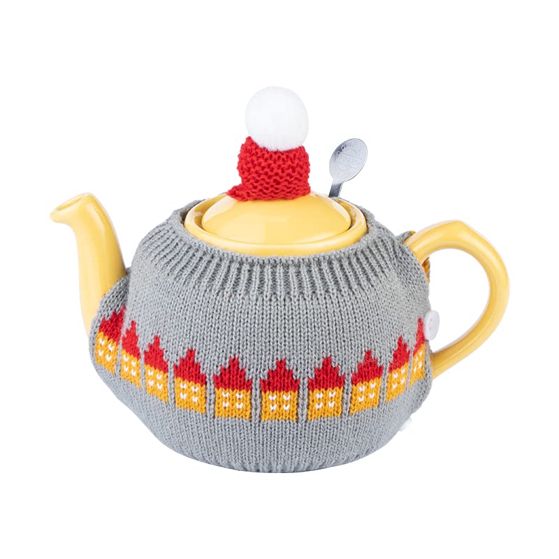 Knitted Teapot Cozy, 2-Piece Split Design with Button Fastening, Acrylic Insulated Teapot Cover for 2 Cup 15-20 oz Teapots, British Style Decorative Tea Warmer, 9 Patterns Available，GREY HOUSE