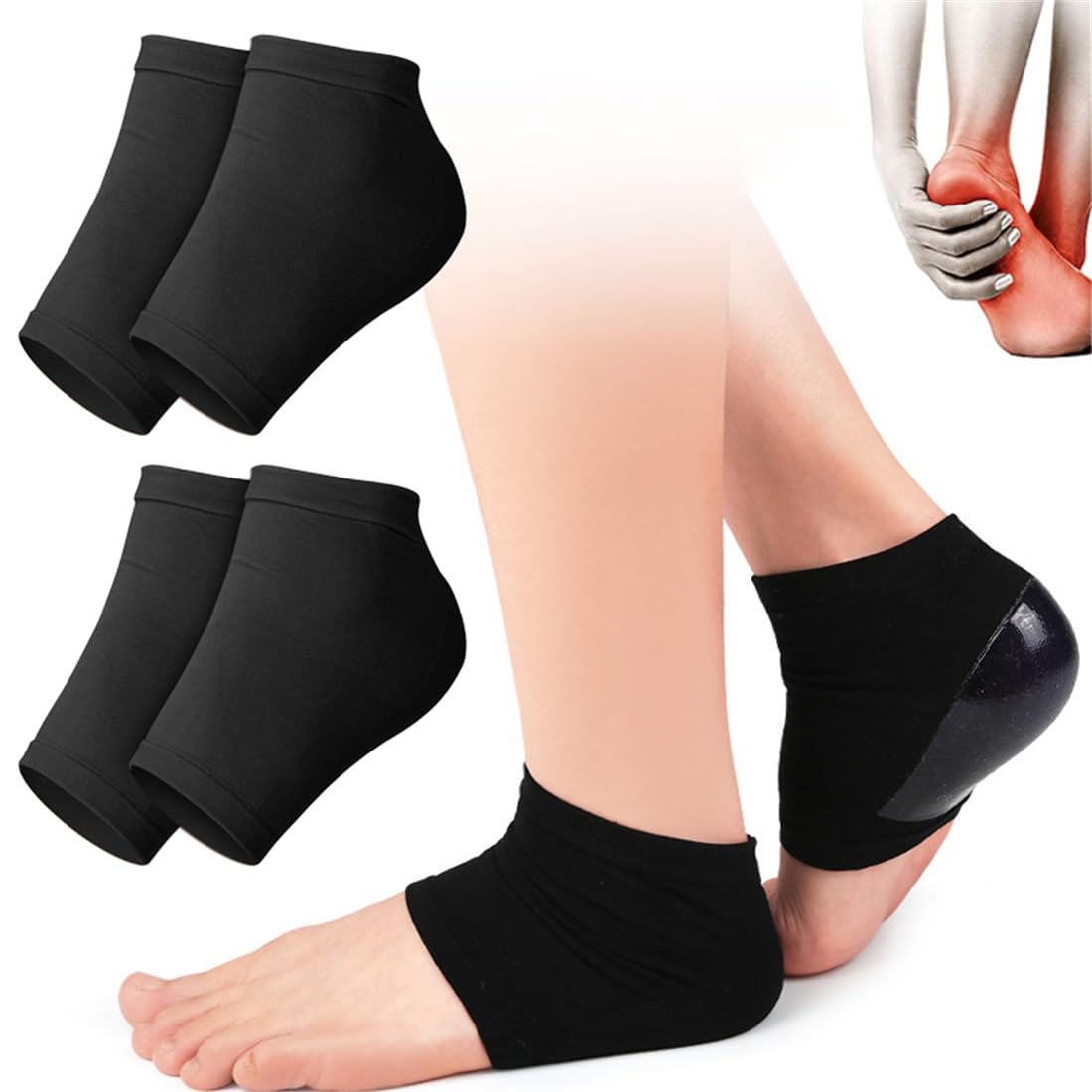 racked Heel Treatment Repair Socks - 2 Pairs Heel Softener Socks for Dry Cracked Feet Heels, Foot Care Toeless Pedicure Moisturizing Socks, Dry Feet Treatment Gel Socks Overnight (Black)