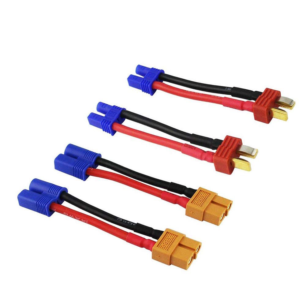 EC2 Male to XT60 Female Connector Adapter,EC2 Male to Deans T Female Connector Adapter with 1.96inch/5cm 16awg Wire for RC Lipo Battery Car(4pack）