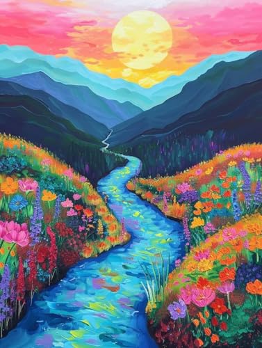 Broderie diamant kit complet 80x110cm rivière au coucher de soleil pour adulte