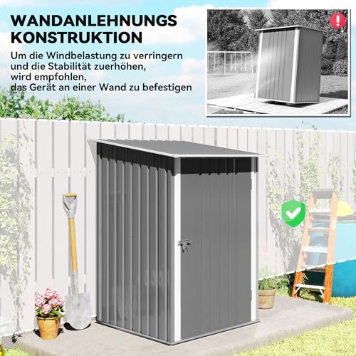 Outsunny Metall Gerätehaus 0,92 m² 100x103x160cm Geräteschuppen mit Pultdach Abschließbarer Tür Gartenhaus Outdoor Garten Schuppen Schrank für Hinterhof Außenbereich Grau