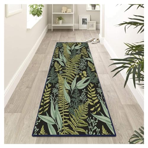 Siunwdiy Tapis de Couloir Passage 40X120cm Antidérapant, Tapis Long Vert, Motif de Feuilles Polyester Lavable pour Couloir, Entrée Étroite Salon Runner Rug Moderne paillasson