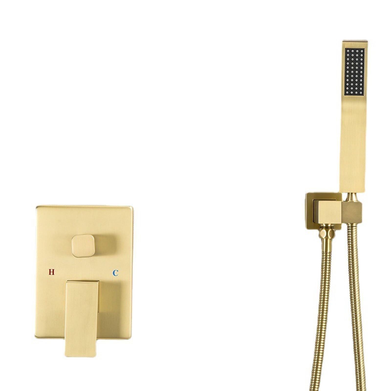 ASerZenith Gold Shower Shower Set Bathroom Concealed Shower Full Copper Square Dual Function Hidden Shower Bathroom Rain Shower