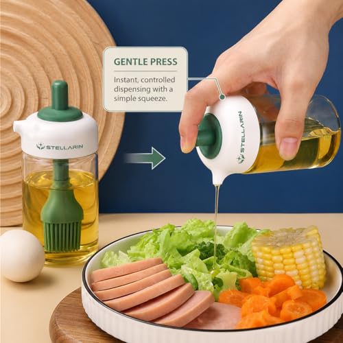 Image of 250 Ml 2-in-1 Glass Oil Dispenser With Silicone Brush, Multi-Use For Cooking, Baking, BBQ, Marinating & Dosa (Pack Of 1,Multi Colour)