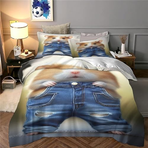 Housse de couette hamster imprimé 3D parure de lit microfibre 140x200