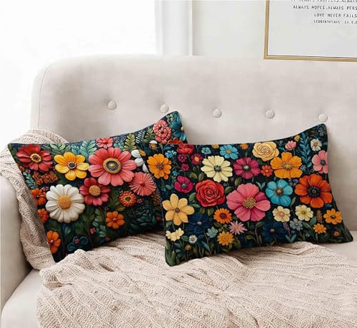 Funda Almohada 40 x 75 cm Juego de 2 Rosa Funda Cojin Macizo Patrón Cojin Rectangular con Cremallera Invisible Doble Cara Estampad Diseño para Decoracion Hogar Otoño Salon Sofa Cama -lsy2501257