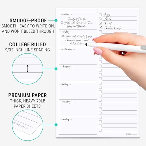 321done weekly plan with checklist notepad  50 sheets 55x85 small  made in usa - two column minimalist to-do planning memo pad simple planner schedule inserts monday start