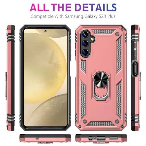 Image of Vaki for Samsung Galaxy S24 Plus Case with Screen Protector, Military Grade Rugged Shockproof Heavy Duty Protective Cover Magnetic Ring Kickstand Phone Case (Pink)
