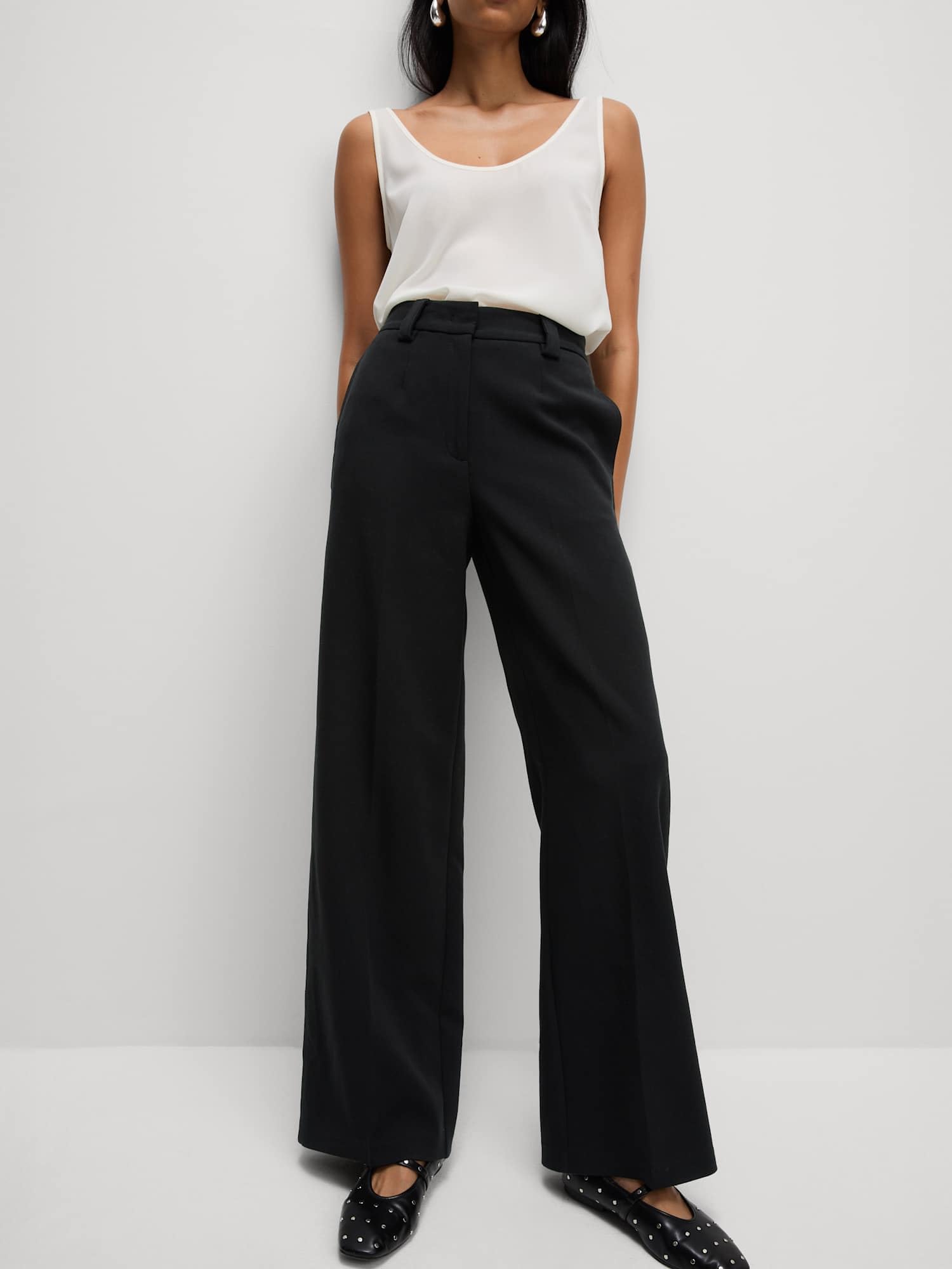 Marks & Spencer Pantalon Coupe Large en crêpe avec Patte Noir UK 20 (EU 48)