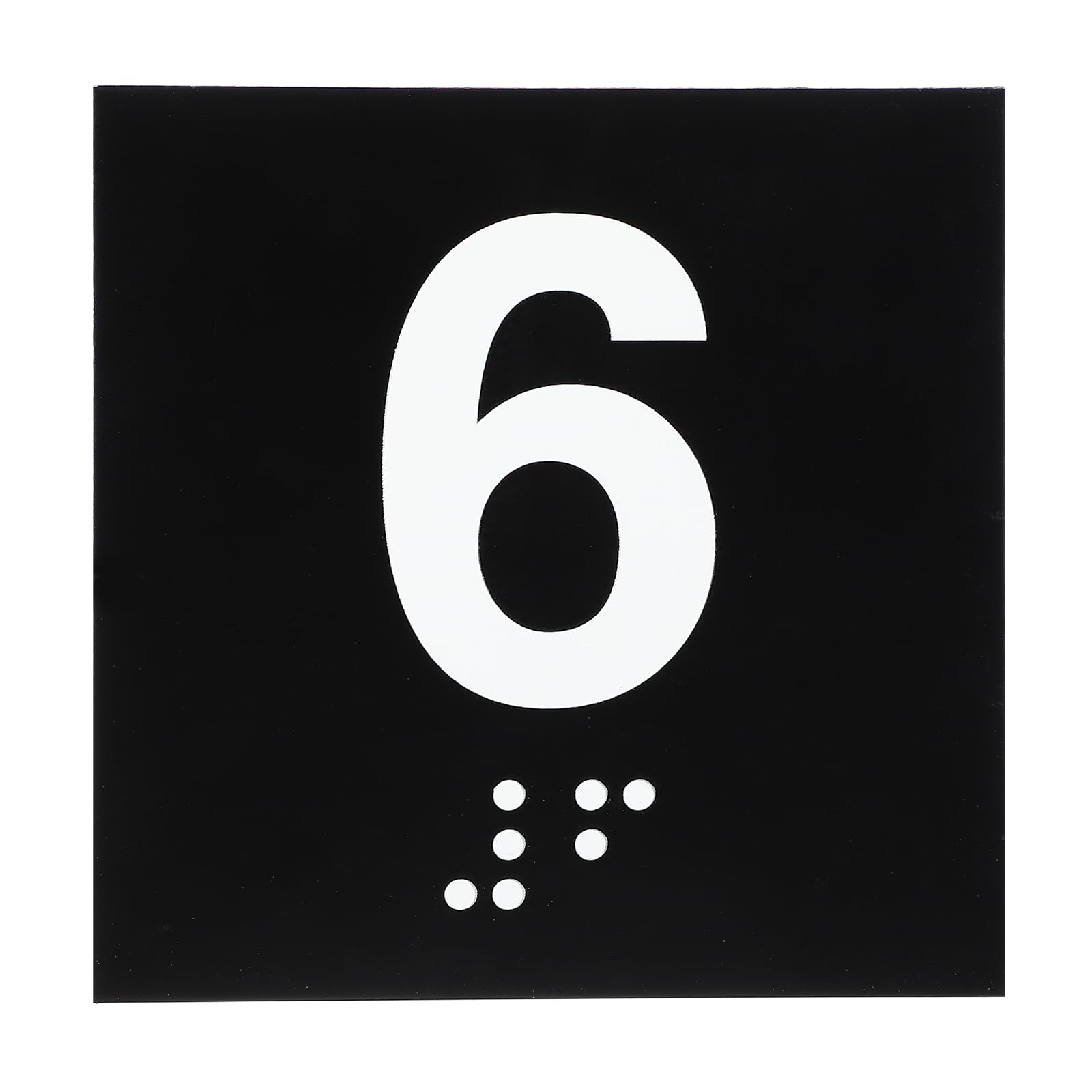 PATIKIL Exam Room Number Sign, 4" x 4" Number 6 Sign with Braille and Tactile Self-Adhesive Identification for Test Center Office Assistance, White on Black