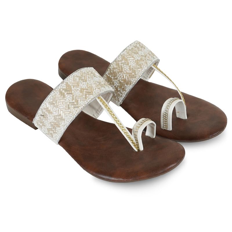 Image of DFR Flip Flops for Women Daily Use Comfortable Ethnic Embroidered Girls Slippers flipflops chappals