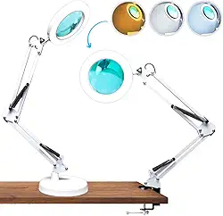 Luminaria Led Ring Light de Mesa Articulavel Abajur C/Garra Controle Intensidade Lupa Aumento Branca