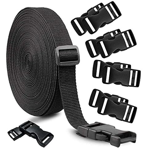 10 yards Nylon Webbing Strap Band with 10 Sets of Flat Side Release Buckles and Tri-Glide Slides for DIY Making Luggage Strap and Backpack Repairing (1.5 inch) Cover