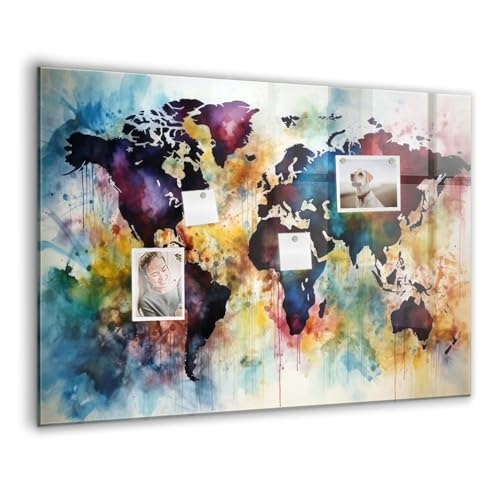 Tableau magnetique verre trempe 100x70 whiteboard moderne carte aquarelle