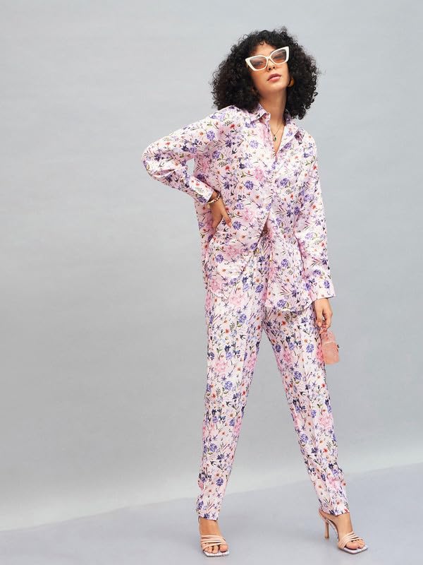 Image of SASSAFRAS Women Satin Floral Oversized Shirt