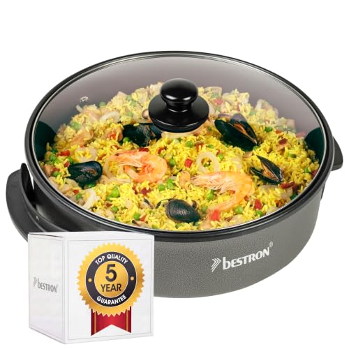 Bestron Poêle électrique de fête XL, grande poêle multifonction Ø32cm avec couvercle en verre, revêtement antiadhésif, 1500 watts, AHP1500Z, Couleur: noir