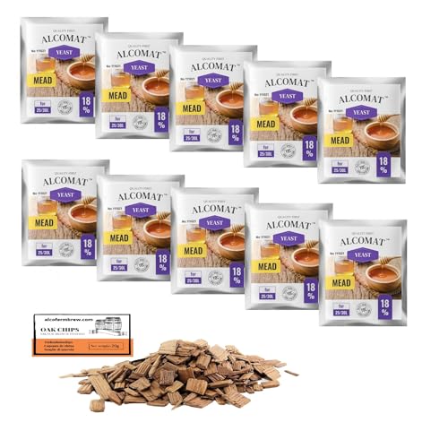 10 x Alcomat – Levadura para Hidromiel 5g/25L + Virutas de Roble 20g – Fermentación de Półtorak, Dwójniak, Trójniak y Czwórniak
