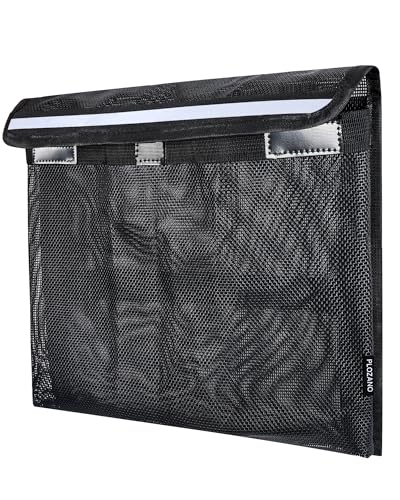 PLOZANO Closable Boat Storage Bag with Lid, Reflective Strong Adhesive PVC Boat Caddy Organizer Mesh Bag, Boat Storage Net for Gloves, Flashlight etc.13.4"x9.8"