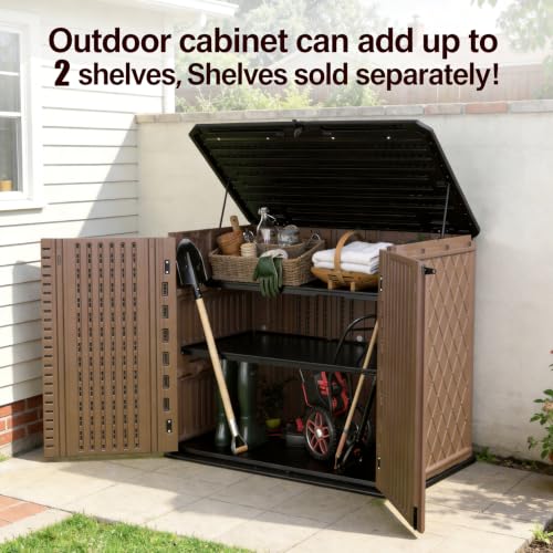 Image of Mrosaa Horizontal Resin Storage Shed, 34 Horizontal Cu.ft Outdoor Storage Cabinet Waterproof for Garden /Backyard /Home /Pool, Lockable(34 Cu.ft-Brown)