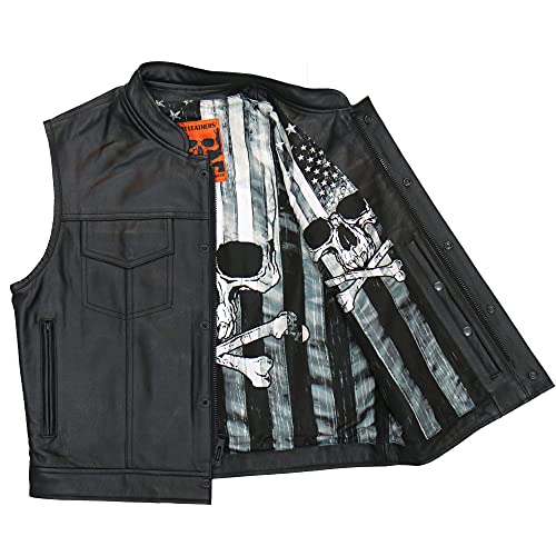 Hot Leathers VSM1054 Menâ€™s Black 'Skull Flag' Conceal and Carry Leather Vest - XL