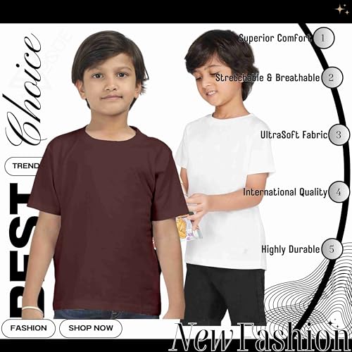 Image of Kids Round Neck T-Shirt Half Sleeves 100% Cotton Rich Soft Comfortable Fit Stylish Plain Color White+1 Combo Original Brand Tshirt for Boys