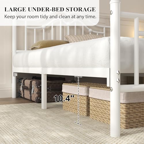 Image of LoVinson Queen Size Bed Frame with Victorian Headboard & Footboard, Black