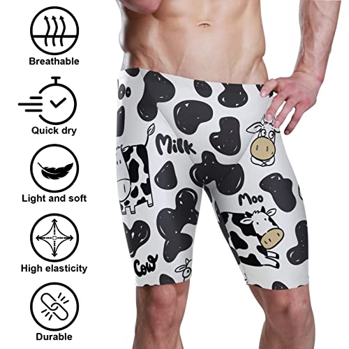 Mens Swim Jammers Cow Funny Black and White Quick Dry Athletic Swimsuit3