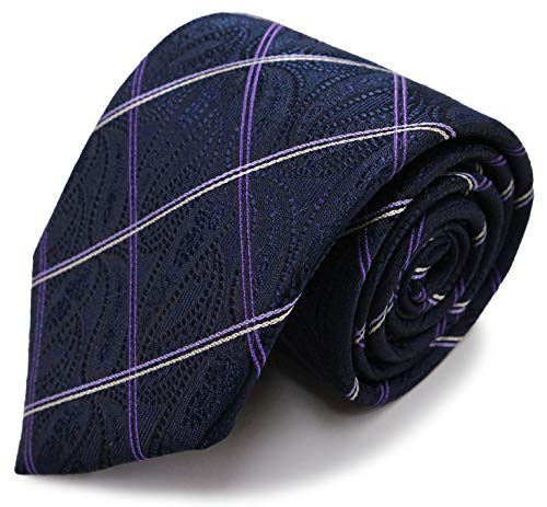 [ミチコロンドン] ブランドネクタイ 日本製 シルク100% ジャガード織 織柄 ペイズリー (Ｂ柄：ネイビー)