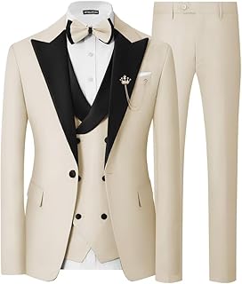 SPTALLFITJSV Mens 3 Piece Tuxedo Suit Slim Fit Wedding Prom Dinner Tuxedo for Men Double Breasted Suits Set with Bow Tie
