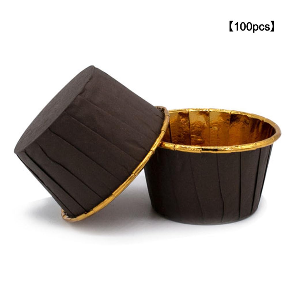 Zestaw 100 złotych wkładek do babeczek do pieczenia, muffinek, deserów, ciasteczek, domu, kawiarni, piekarni, przyborów kuchennych, artykułów imprezowych, eleganckich foremek do babeczek