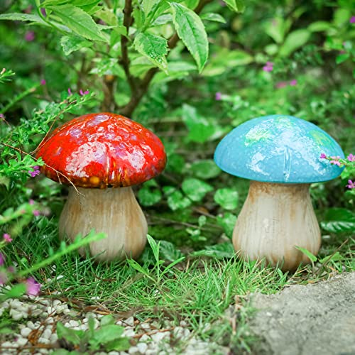 Ceramic Mushroom Garden Decor - 2Pcs Ceramic Mushroom For Garden, Mushroom Statue Decor, Fairy Garden Ceramic Lawn Ornament #TOP1