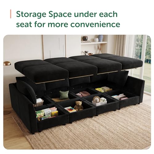 Image of HONBAY Modular Sectional Sofa Velvet Sleeper Couch with Storage,Black