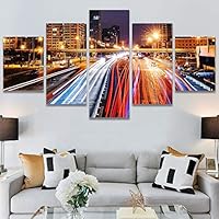 SIGNWIN 5 Panel Canvas Wall Art City Illuminations for Home Decorations Ready to Hang - 60