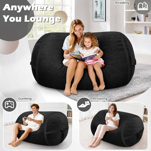 Image of 4FT Bean Bag Chair 4'Big Bean Bag Chairs with Adults, Large Beanbag Chair | Bean bag Lounger with Machine Washable Cover Luxurious Velvet Fabric, Comfy Chairs for Living Room, Bedroom, Dorm, Black