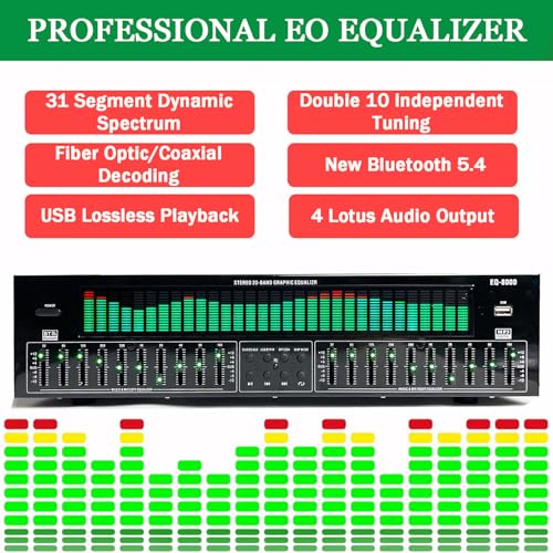 Graphic Equalizer Hi-Fi, 31-Band Spectrum Analyzer, Bluetooth 5.4 Optical Coaxial Audio EQ, Noise Reduction, para Audio y Estudio de Grabación (Ecualizador) miniatura 2