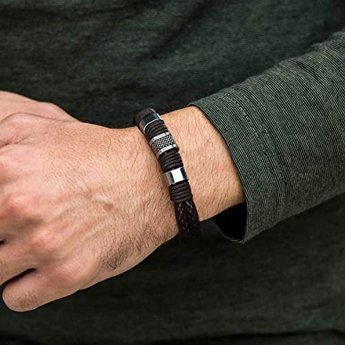 RIOSO 6 Pieces Mens Leather Bracelet Stainless Steel Multi-layer Braided Black Leather Bracelets for Men3