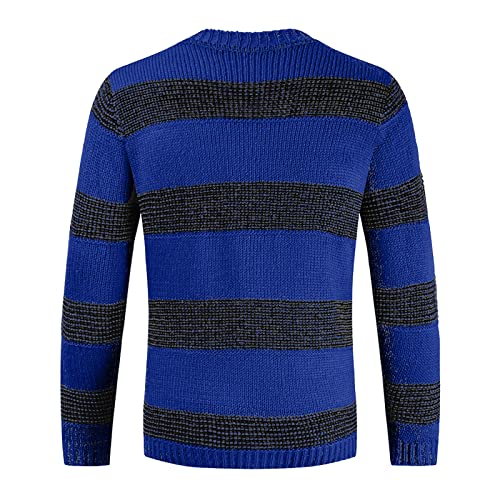 Mens Sweater Fashion Leisure Long Sleeve Round Neck Striped Color Contrast Neck Men's Sweater2