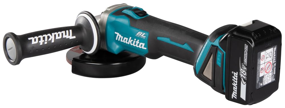 Makita Akku-Winkelschleifer 18 V / 4,0 Ah im MAKPAC inklusive 2 Akkus und Ladegerät, Blau, Silber, 9,5x160 mm, DGA504RMJ