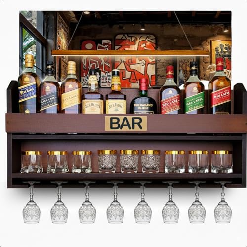 Bar Barzinho Suspenso De Parede Adega Vinhos Bebidas 100x45cm Tabaco Fosco