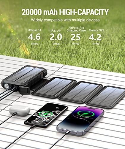 BLAVOR Solar Power Bank with 4 Foldable Panels, 20000mAh Portable Charger photo 4