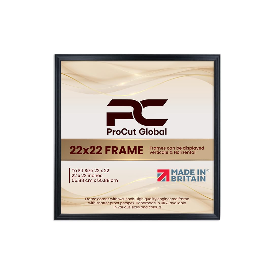 Procut Global 22x22 Black Picture Frames - Classic Wooden Photo Frame with Shatterproof Perspex for Wall or Tabletop - Perfect for Posters, Certificates & Prints - Sizes & Colors Available