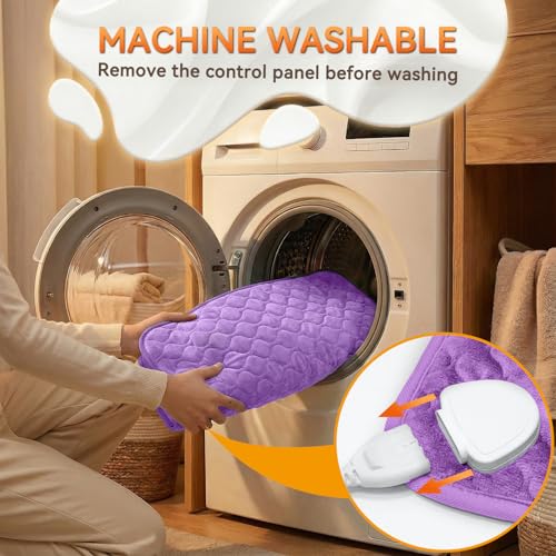 Image of King Size Heating Pad for Back Pain 32 inchx24 inch Extra Large Electric Heating Pad for Period Cramps Relief & Body Neck Shoulder Auto Shut Off Heat Pad Temperature Settings Machine Washable Purple