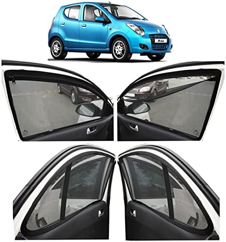 Autofact Magnetic Car Sunshades Compatible with Maruti Astar (2008 to 2014) (Set of 4) – Easy Installation, UV Protection, Keeps Car Cool (Front 2 with Zippers, Rear 2 Without Zippers)