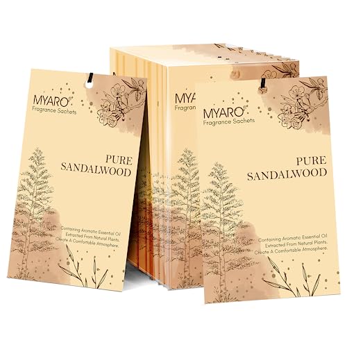 Pure Sandalwood Scented Sachets for Drawer and Closet, MYARO 12 Pcs Long-Lasting Home Fragrance Sachet Bags, Air Fresheners Smell Goods for House